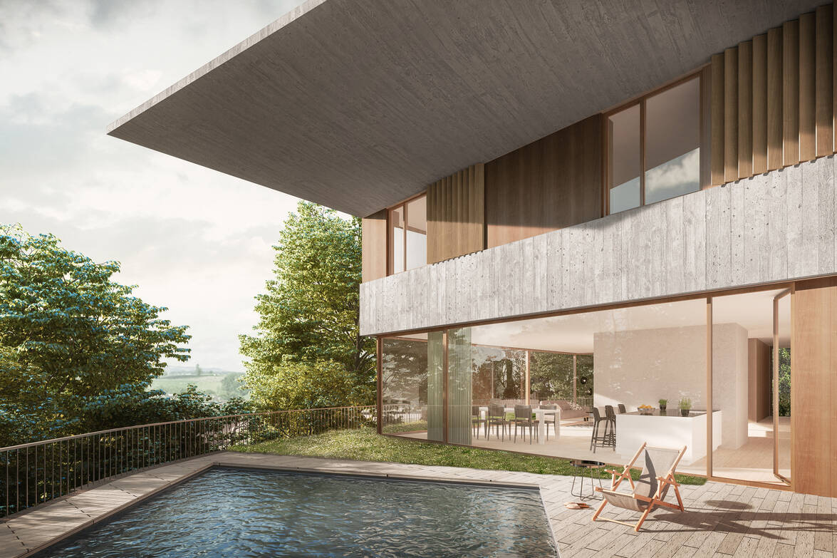 Aussenansicht unter Vordach, Blick Richtung Wohnraum