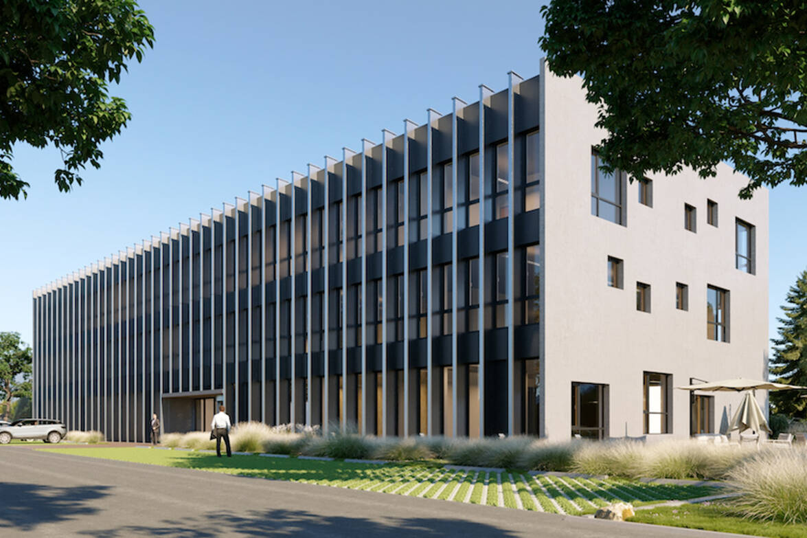 Haupteingang Gewerbe- und Bürogebäude (Visualisierung: CCHE Lausanne SA)