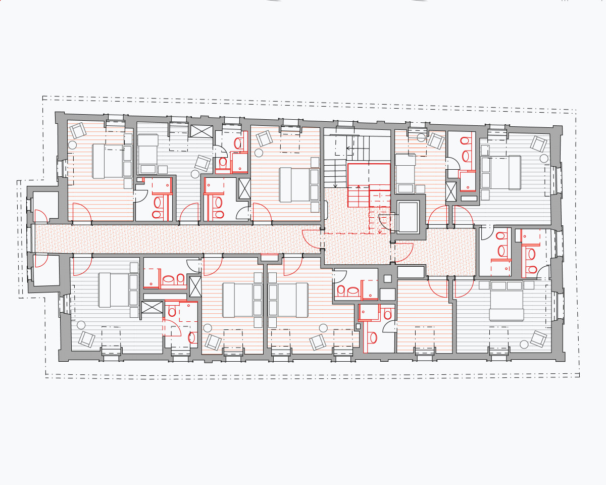 Normgeschossgrundriss, 1. bis 3. Obergeschoss