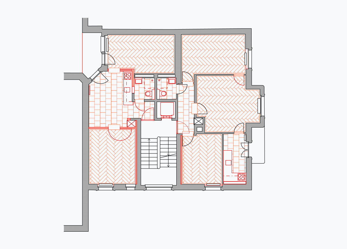 Normgrundriss 1. bis 3. Obergeschoss, Wohnung links und rechts