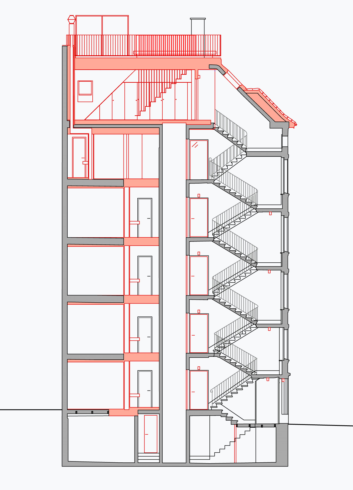 Schnitt mit Strangsanierung und Dachausbau